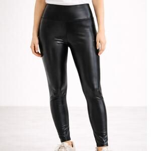 SPANX Commando Faux Leather Leggings Black Women Small High Waisted Glossy Sz S‎